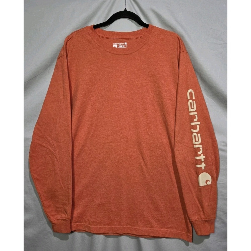 Carhartt Mens MED Long Sleeve Orange Loose Fit Heavyweight Arm Logo Rugged Work